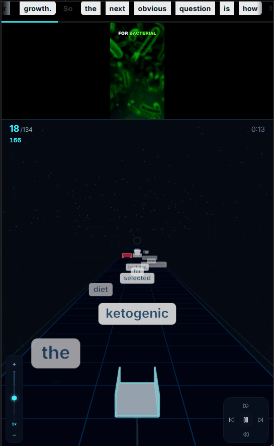 The TrainRun engine converting a video transcript into a playable runner-game path.